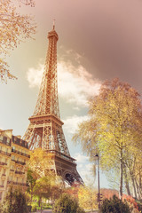 Fototapeta na wymiar Paris, Eiffel tower on a bright spring day