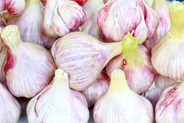 Fresh young garlic on a street market