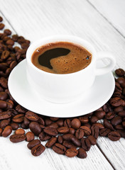 coffee cup and beans