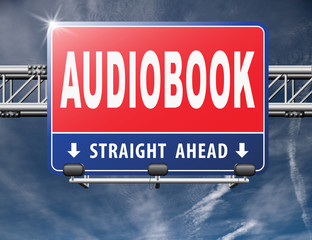 audiobook, listen online or buy and download audio book; road sign, billboard..