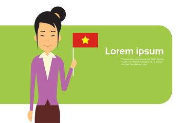 Asian Business Woman Hold Vietnam Flag Vietnamese Businesswoman Banner With Copy Space