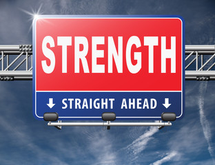 Strength way to power vitality and energy button icon find or search power, road sign billboard...