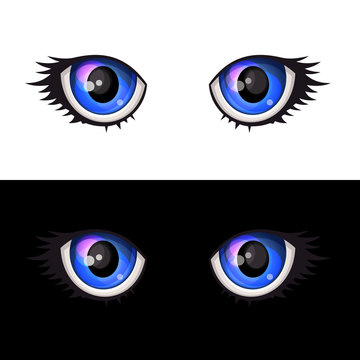 Blue Cartoon Anime Eyes Set. Vector