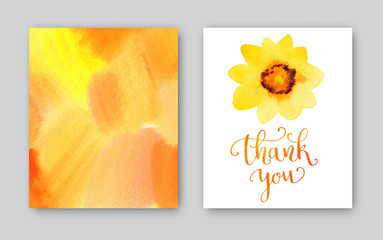 Thank you watercolor card template. Bright hand painted background