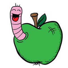 cartoon apple with worm