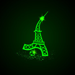 Fototapeta na wymiar Football logo. Tower plays soccer. Neon vector illustration.