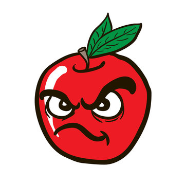 freehand drawn angry apple