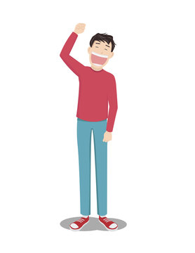 Raising arm celebrating success flat design character