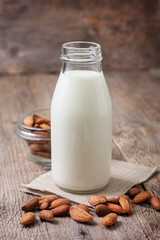 almond milk in a glass bottle