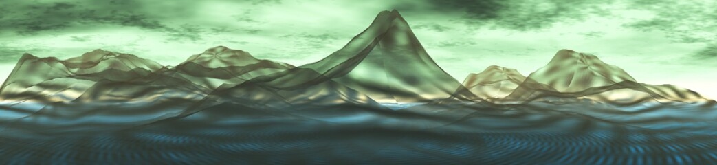 panorama of mountains, abstraction, banner, 3D rendering.