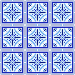 Panele Szklane Podświetlane  Vector Portuguese ceramic tiles set pattern. Tiles for bathroom, kitchen, patio. Old traditional vintage style