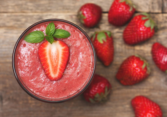 smoothie with strawberries in a glass