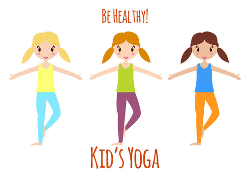 Yoga kids set. Gymnastics for children. Vector illustration.