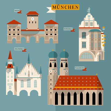 Sights of Munich. Bavaria, Germany, Europe.