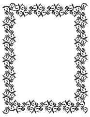 Black and white grunge frame with abstract floral elements. Vector clip art.