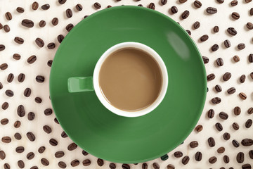 hot chocolate in a cup in green saucer