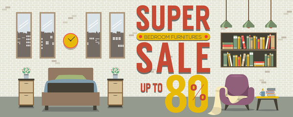 Furniture Super Sale Up to 80 Percent 6250x2500 Pixel Banner Vector.