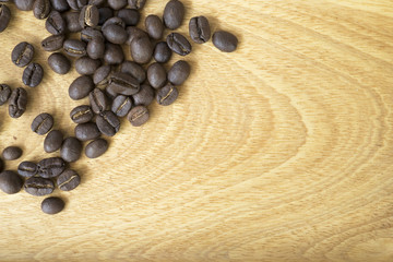 Coffee beans with wood background