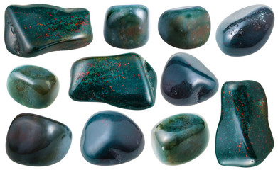 set of various heliotrope (bloodstone) gemstones