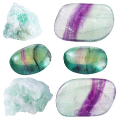 set of various fluorite natural mineral gemstones