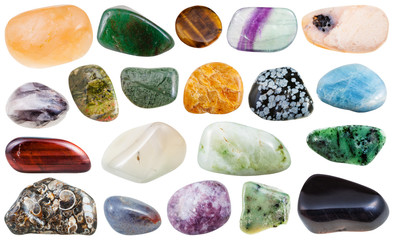 set of various tumbled natural mineral stones