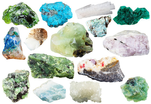 many natural mineral gems and crystals isolated