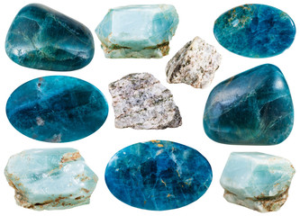 set of various apatite natural mineral stones