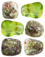 set of various peridot (olivine, chrysolite) gems