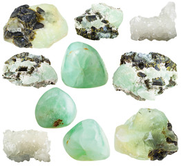set of various prehnite mineral gemstones