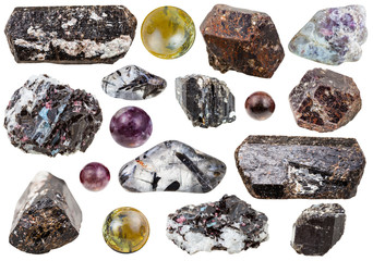 set of various tourmaline natural gemstones