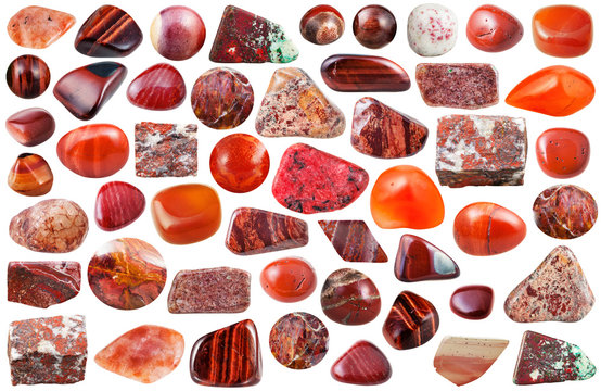 set of red mineral stones and gemstones