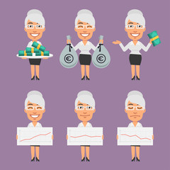 Old Businesswoman Holds Money and Paper