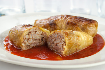 European cabbage rolls on tomato sauce