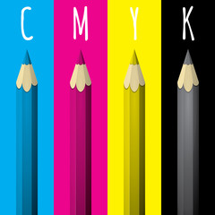 Four pencils with the CMYK color.