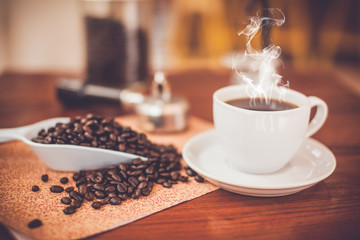 hot fresh coffee on the desk work