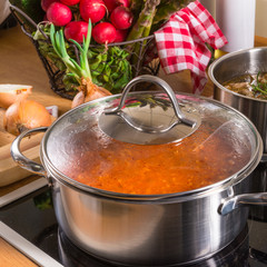 cooking pots on the stove