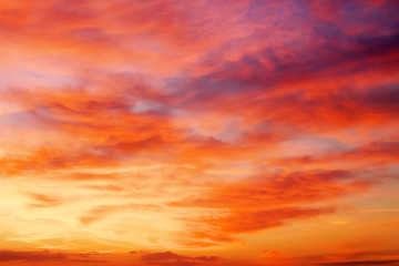 Fiery orange and red sunset sky. Beautiful sky background