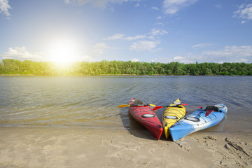 Kayak on the beach on a sunny day.