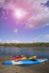 Fototapeta na wymiar Kayak on the beach on a sunny day.