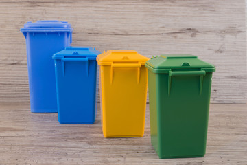 Set of recycle garbage bins, waste separation concept