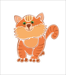 Ginger furry fat tabby cute cat isolated vector image design element.