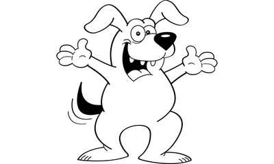 Obraz premium Black and white illustration of a dog with both arms extended.