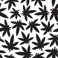 Marihuana ganja weed black and white seamless vector pattern
