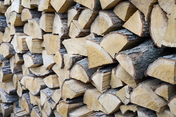 Fototapeta premium Wood stack from an angle in natural light