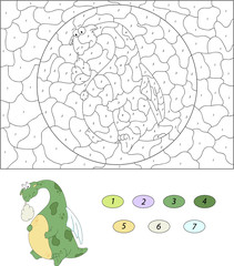 The green dragon have a stomach ache. Color by number educationa