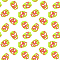 Luchador or fighter mask. Seamless pattern with hand-drawn lucha libre - free fight - masks - helmets on the white background. Real watercolor drawing.
