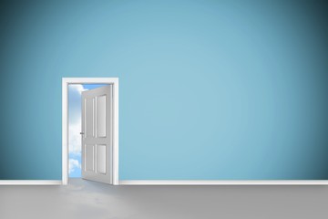 Composite image of open door on green wall