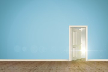 Composite image of open door on green wall