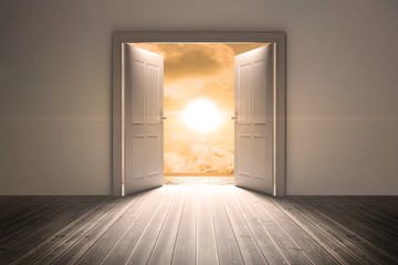 Obraz premium Composite image of open big door on wall