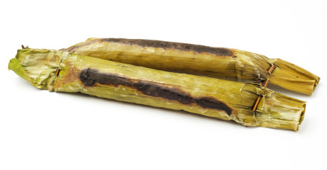Pulut panggang or grilled glutinous rice package, Malay or Nonya cuisine most popular in Malaysia